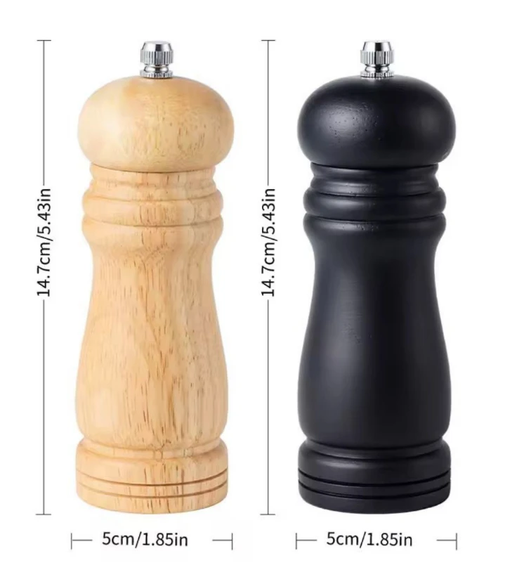 Set of 2 Wooden Pepper Salt Mill Grinder 14.7x5cm Manual Adjustable Natural Wood Matte Black Kitchen Kitchen & Dining Spice Grinders