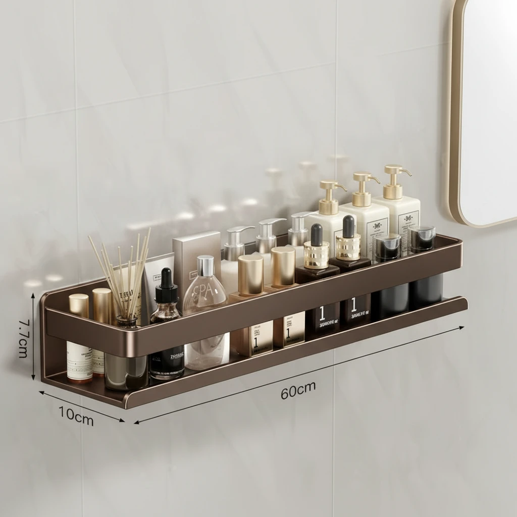 Wall Mounted Aluminium Storage Shelf 60cm Punch-Free Bathroom Kitchen Black Home & Garden Floating Wall Shelves & Ledges