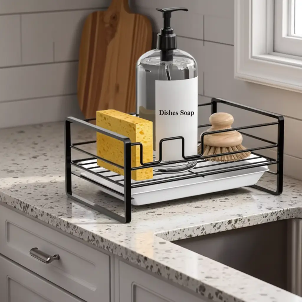 Sink Caddy - Black Metal Wire with Sponge Holder and Draining Tray Home & Garden Sink Caddies