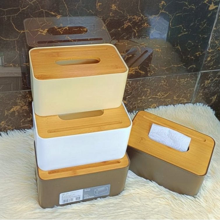 Tissue Box Holder with Bamboo Lid Modern Design