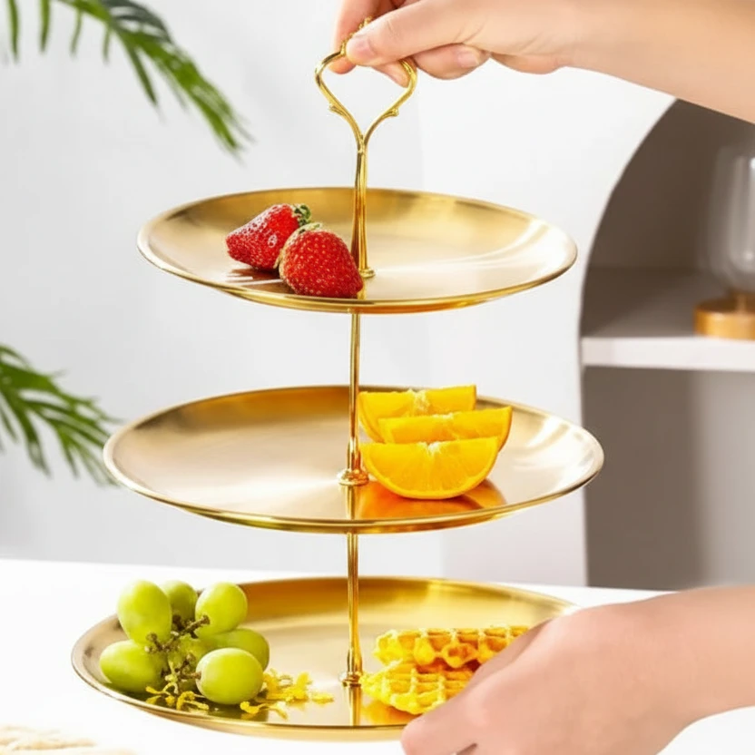 3-Tier Gold Stainless Steel Cake Stand Dessert Display Kitchen & Dining Cake Stands