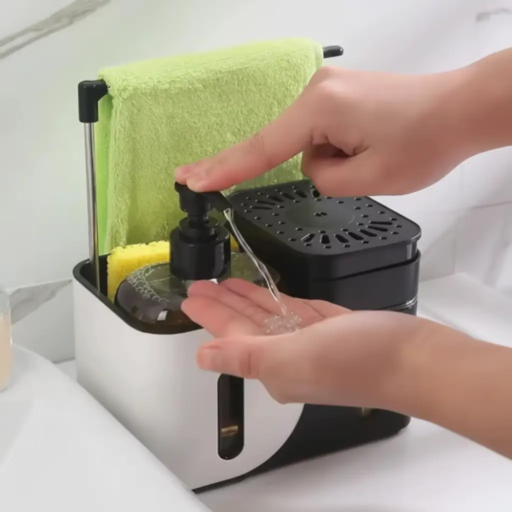 Soap Dispenser - 3-in-1 Sink Organiser with Sponge Holder and Towel Bar Kitchen & Dining Soap & Lotion Dispensers