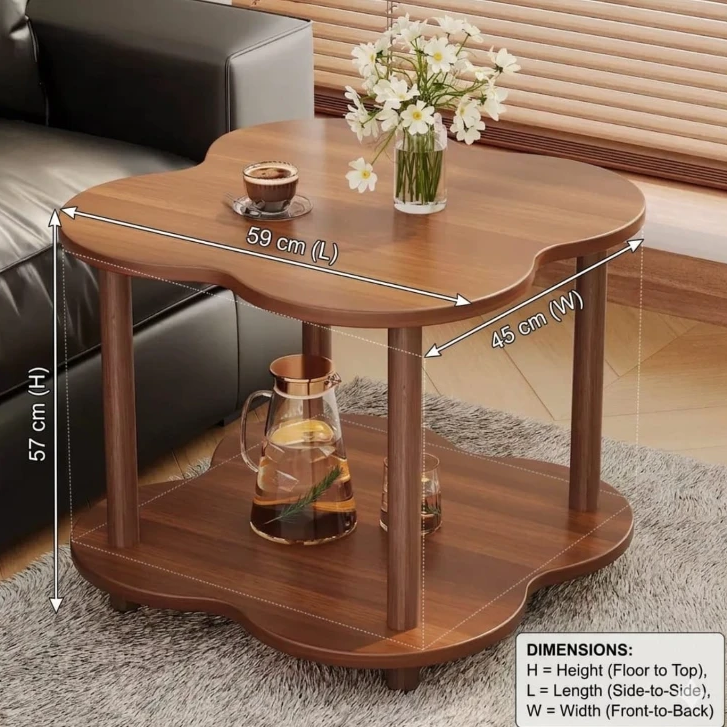 Modern Wooden Flower Shape Side Table 59x45x57cm 2-Tier Coffee Table Nightstand Walnut Cream Home & Garden End Tables