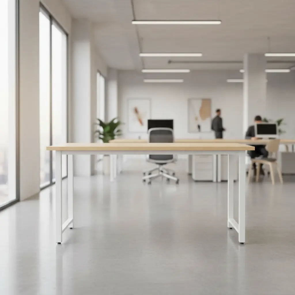 Modern Study Desk with Wood Top & White Metal Legs Study Desk Desks