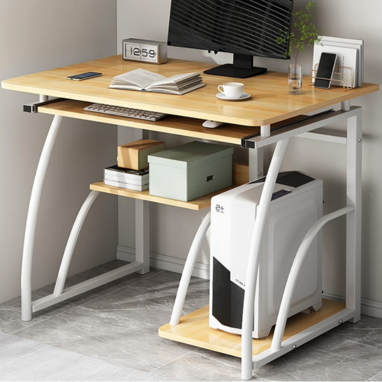 Ergonomic Compact Computer Desk with Keyboard Tray and Storage Shelves Home & Garden Desks