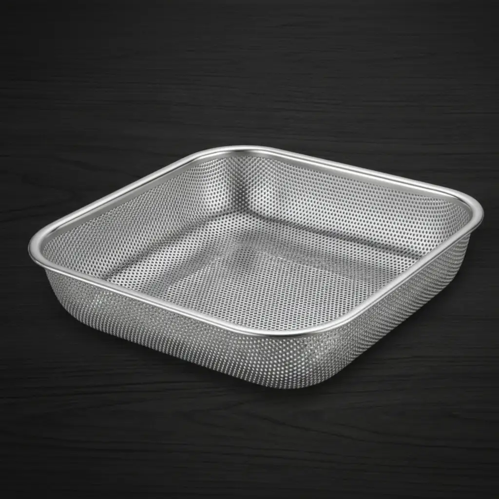 Colander - Stainless Steel Square Perforated Basket Silver Kitchen & Dining Colanders