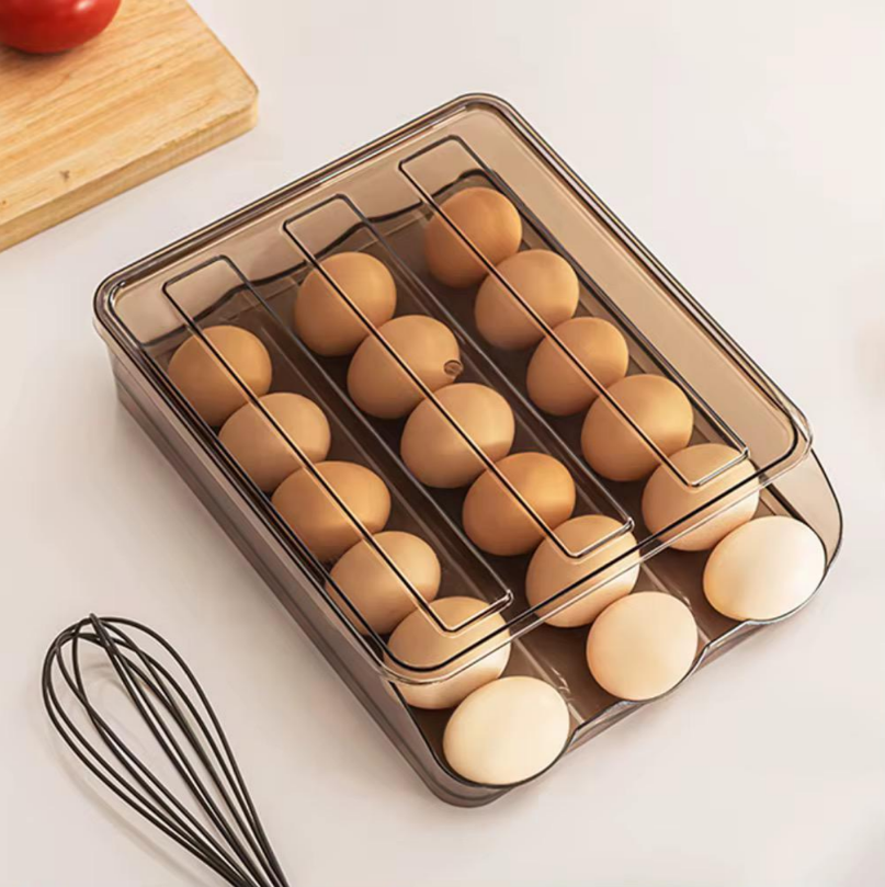 2-Layer Automatic Rolling Egg Organizer 36 Eggs Stackable Fridge Storage