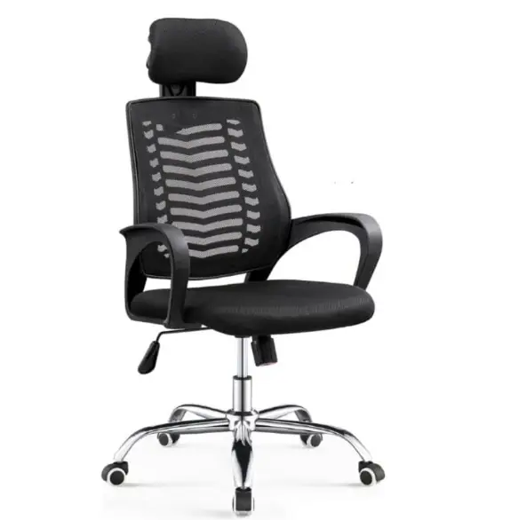 Office Chair - High Back Mesh with Adjustable Headrest and Chrome Five-Star Base Black Furniture Office Chairs