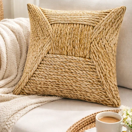 Woven Seagrass Rope Cushion Cover Boho Geometric Natural 45x45cm Home & Garden Chair & Sofa Cushion Covers