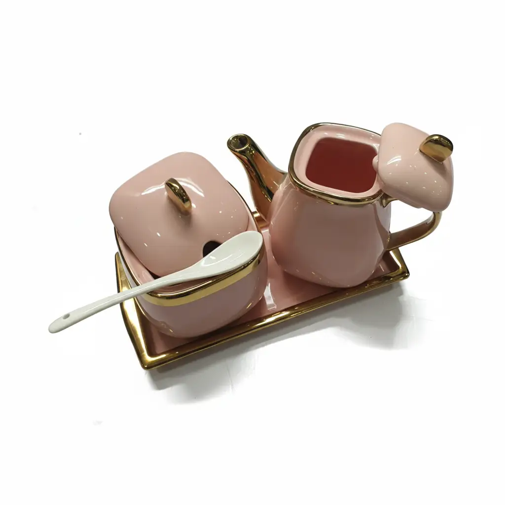 Ceramic Tea Set - Executive 3-in-1 400ml Kettle 250ml Sugar Dish Tray Spoon Kitchen & Dining Coffee & Tea Sets