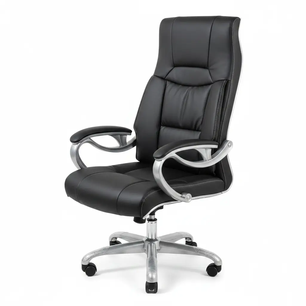 Executive Chair -High Back PU Leather with Silver Frame and Wheels Furniture Office Chairs