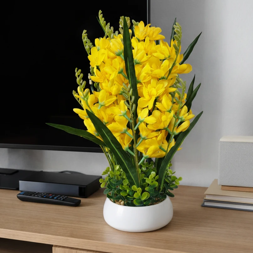 Artificial Gladiolus Flowers in White Ceramic Pot Tabletop Arrangement Home & Garden Artificial Flowering Plants