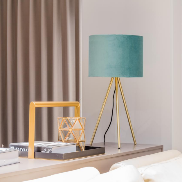 Modern Bedside Lamp - Tripod Design with Fabric Shade