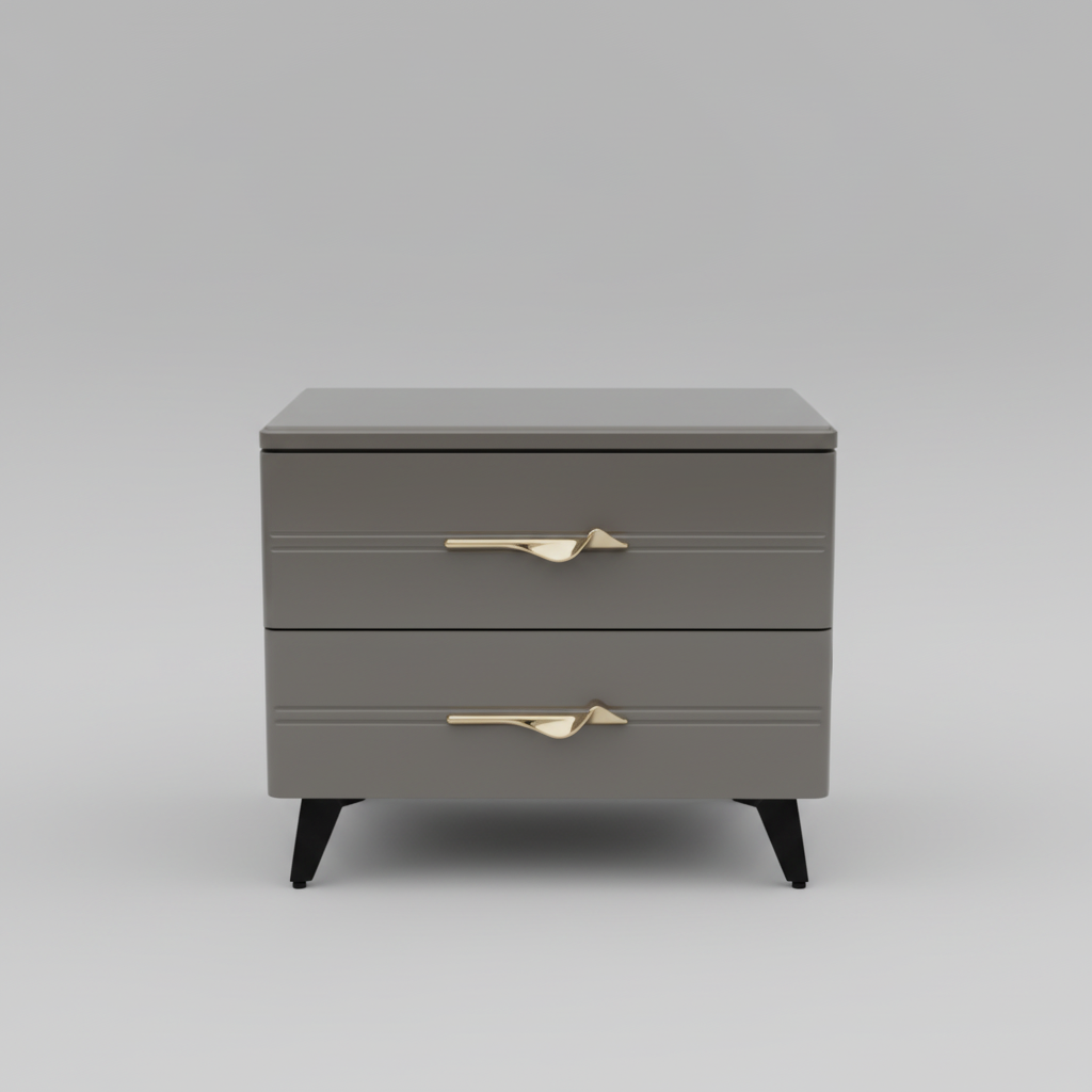 Bedside Drawer - Modern 40cm x 50cm with 2 Drawers & Gold Handles