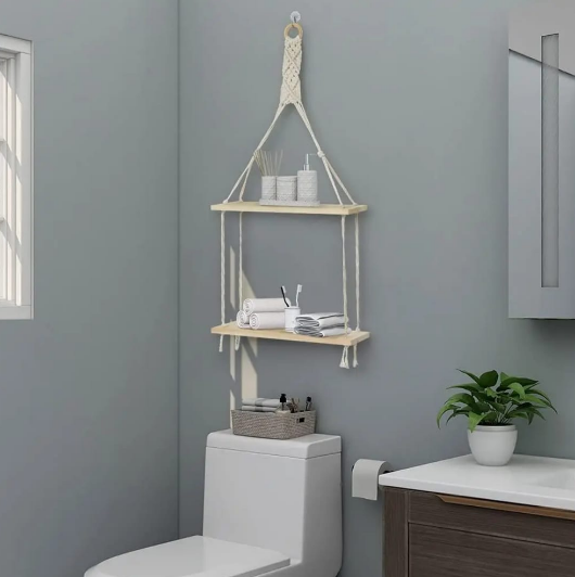 Wall Shelf - Macrame Hanging 2-Tier Floating Shelf