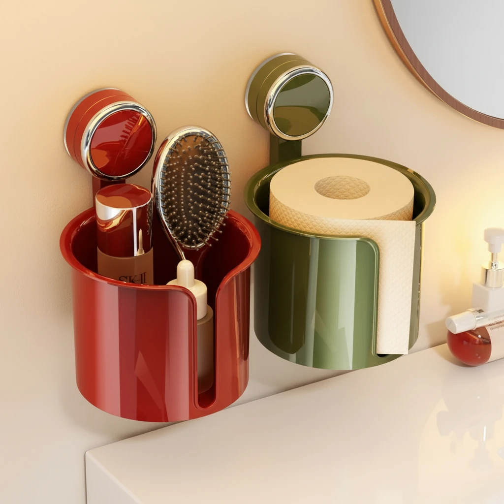 Wall Mounted Cylindrical Toilet Roll Holder Multipurpose Organiser Red Olive Green Home & Garden Toilet Paper Holders