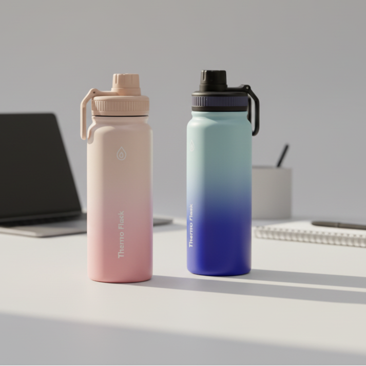 Premium Gradient Water Flask with Handle and Leak-Proof Lid Travel Gear Water Bottles