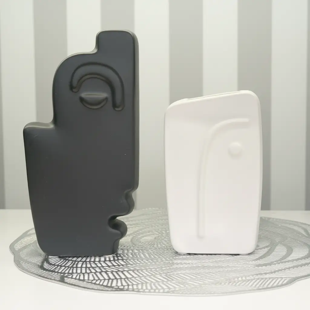 Dual Muse Abstract Face Ceramic Vase Set Charcoal Grey White Set of 2 Home & Garden Vases