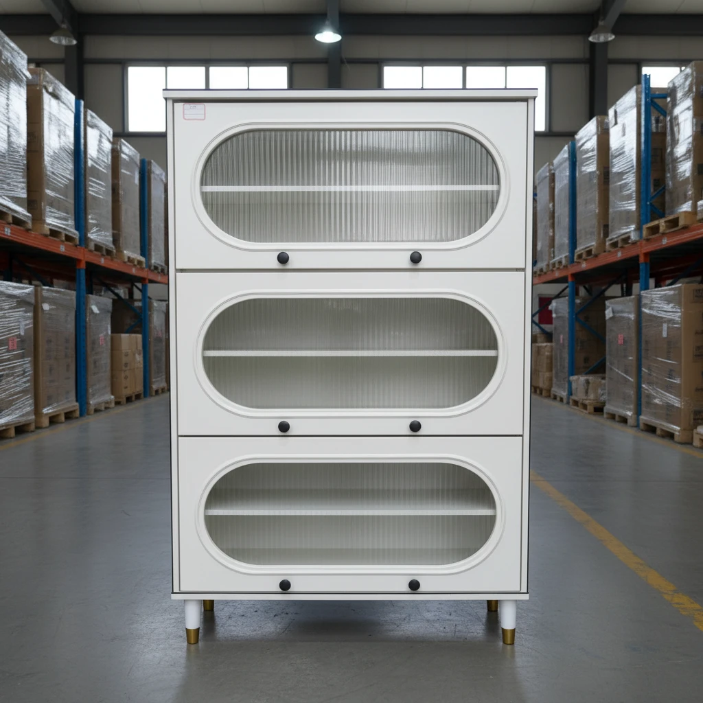 3-Tier Multipurpose Wood and Acrylic Cabinet Storage Rack Shoe Rack 60x30x140cm Oval Door White Home & Garden Storage Cabinets & Lockers