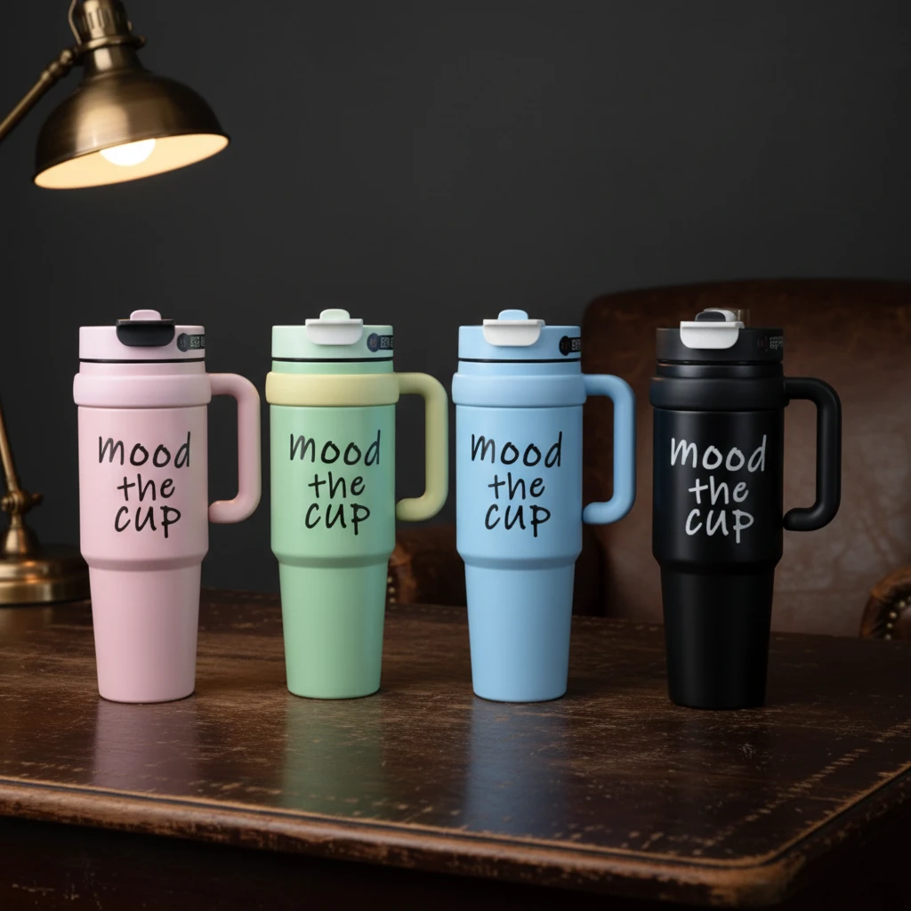 Mood the Cup Insulated Tumbler with Handle and Straw 1200ml Kitchen & Dining Drinkware
