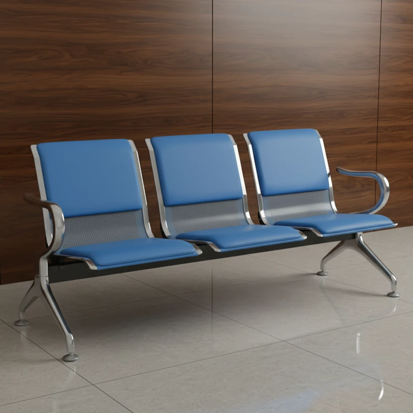 Waiting Bench - 3-Seater Cushioned with Chrome Frame Furniture Storage & Entryway Benches