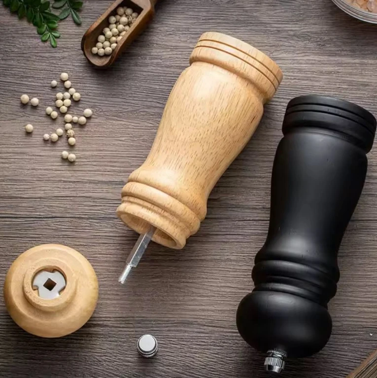 Set of 2 Wooden Pepper Salt Mill Grinder 14.7x5cm Manual Adjustable Natural Wood Matte Black Kitchen Kitchen & Dining Spice Grinders