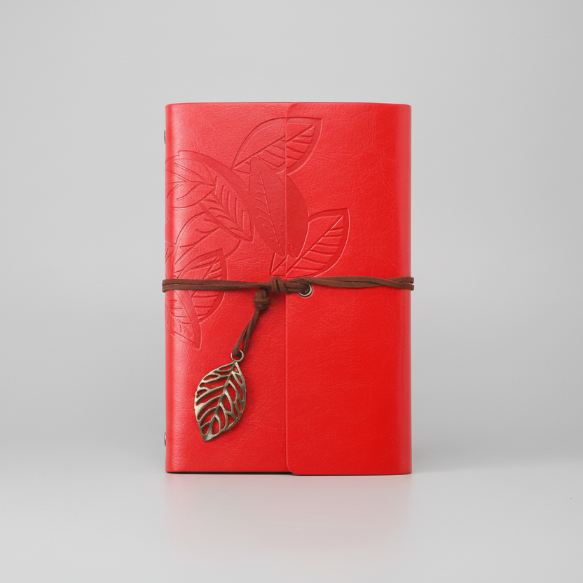 Notebook - A6 Retro Leaf Design with Leather Tie
