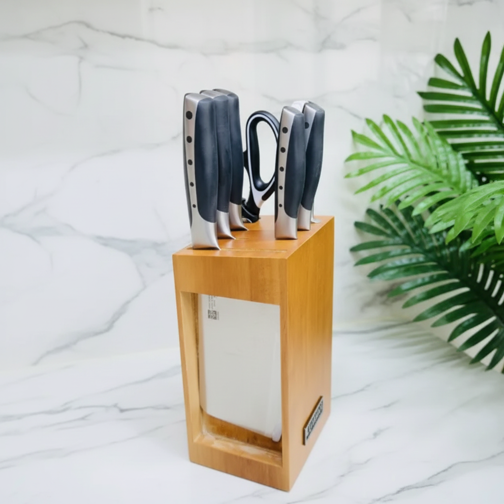 Knife Set - 8-Piece Stainless Steel with Bamboo Storage Block and Scissors Kitchen & Dining Knife Sets