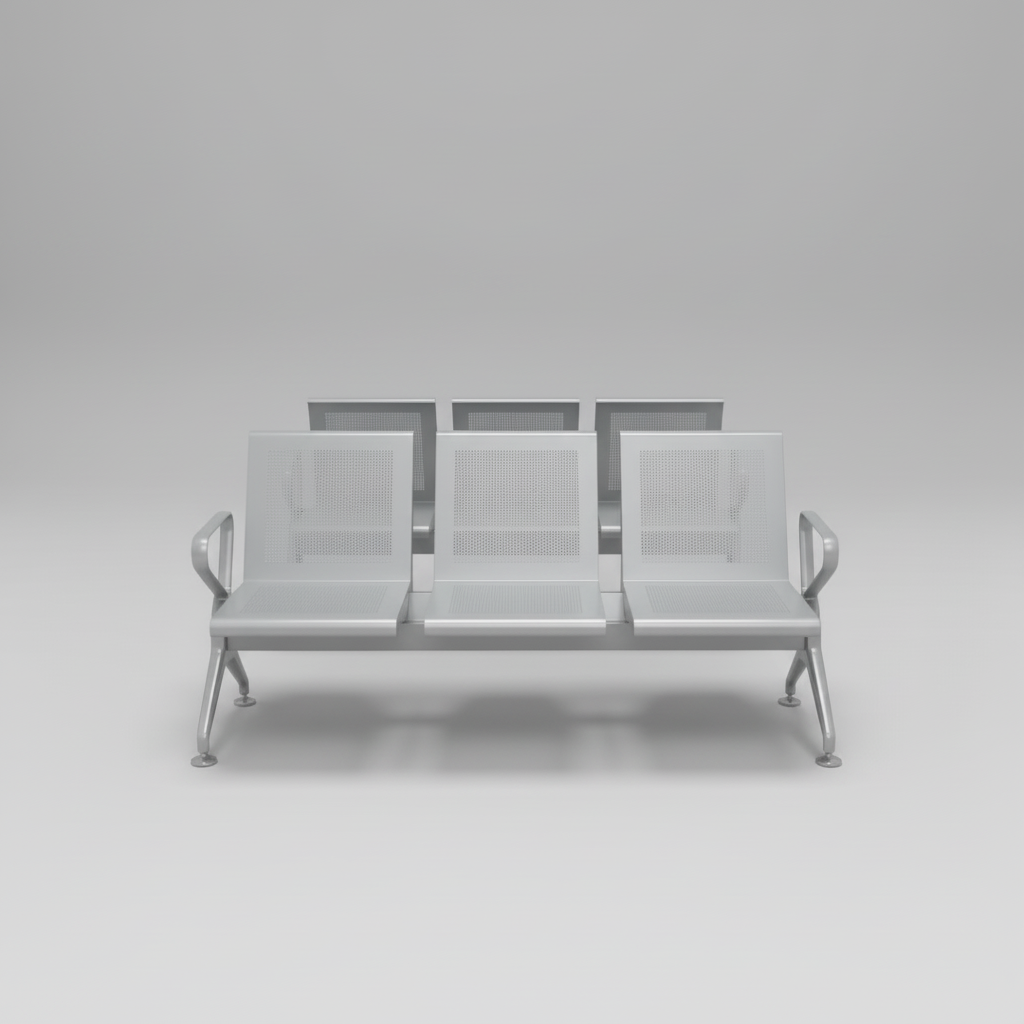 Waiting Bench - Heavy Duty 3-Seater Metal Silver