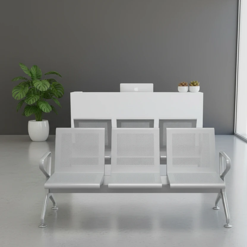 Waiting Bench - Heavy Duty 3-Seater Metal Silver Furniture Benches