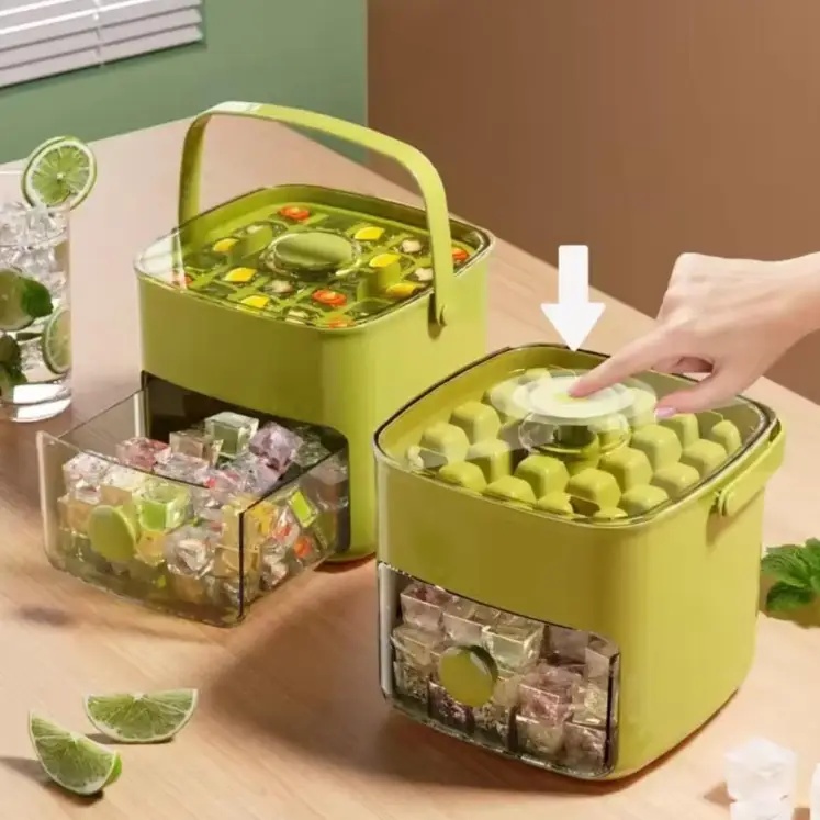 Ice Cube Maker - Double Layer 48 Grid Stackable Trays Storage Box Tweezers Kitchen & Dining Ice Cube Trays