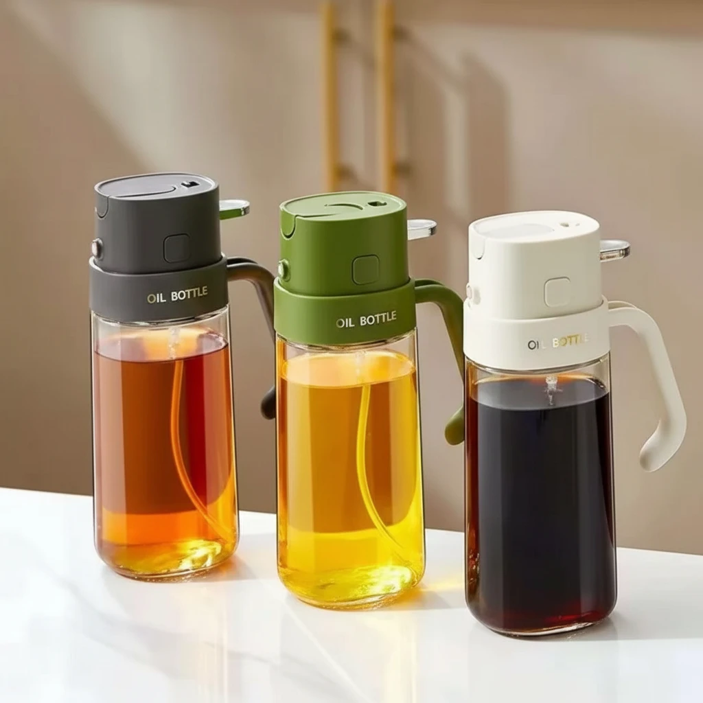 550ml Glass Oil Dispenser 2-in-1 Pour and Spray with Handle Kitchen & Dining Oil Dispensers