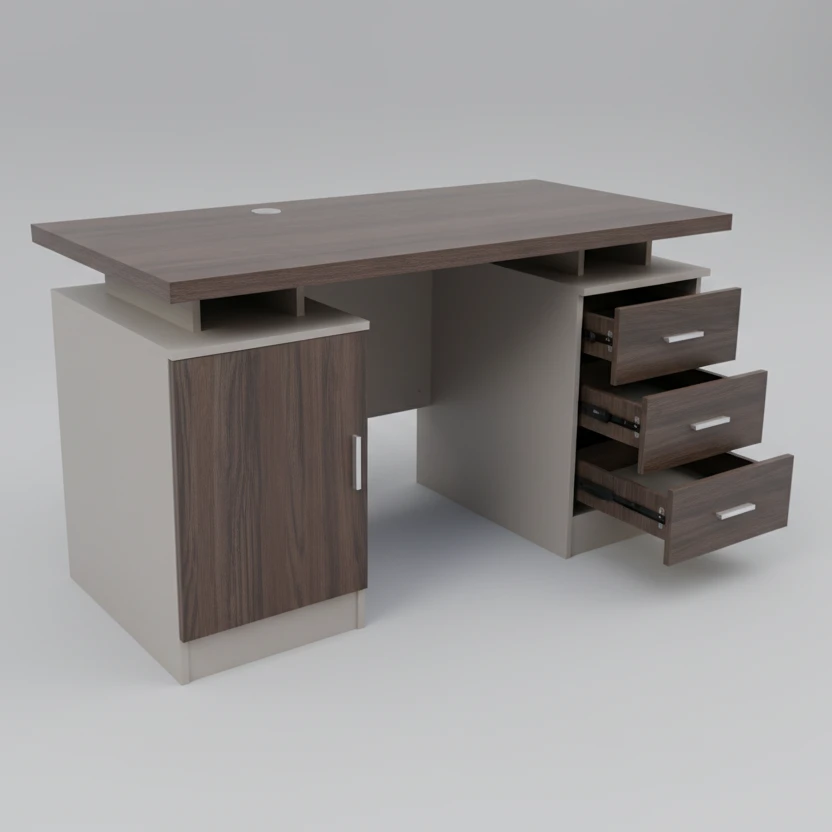 Office Desk - Modern 1.4m with Drawers & Cabinet Furniture Desks