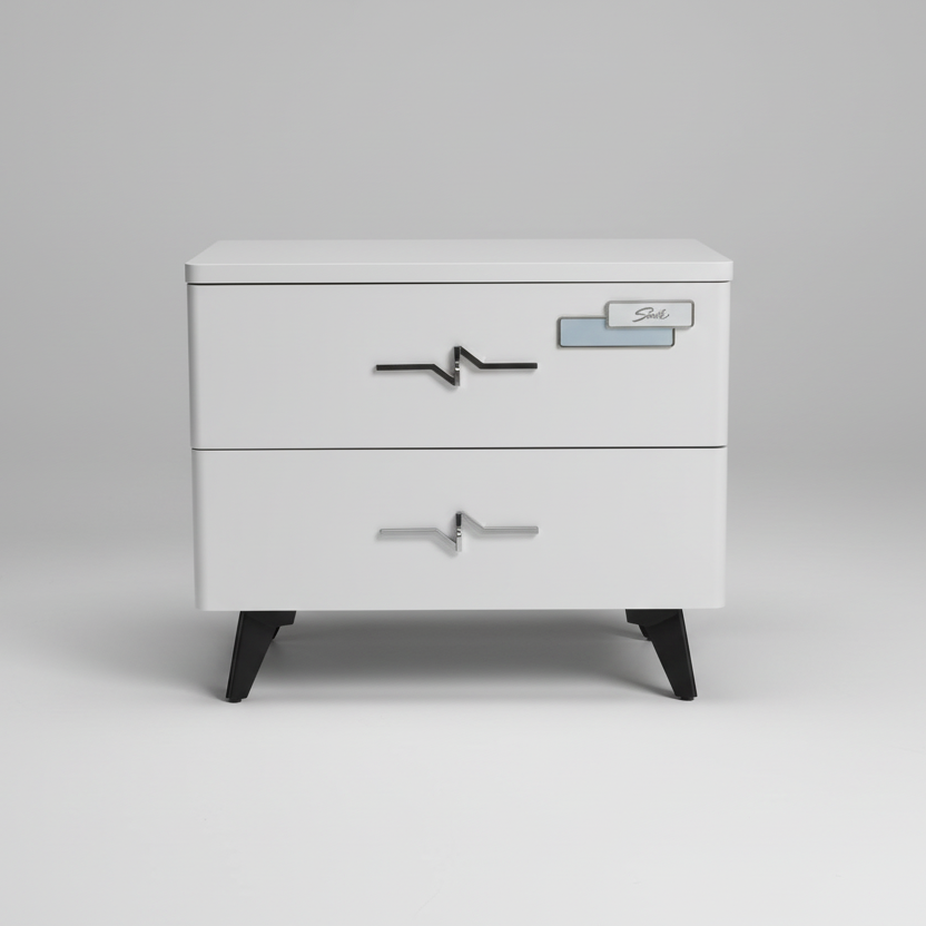 Bedside Drawer - Modern 40cm x 50cm with 2 Drawers & Chrome Handles