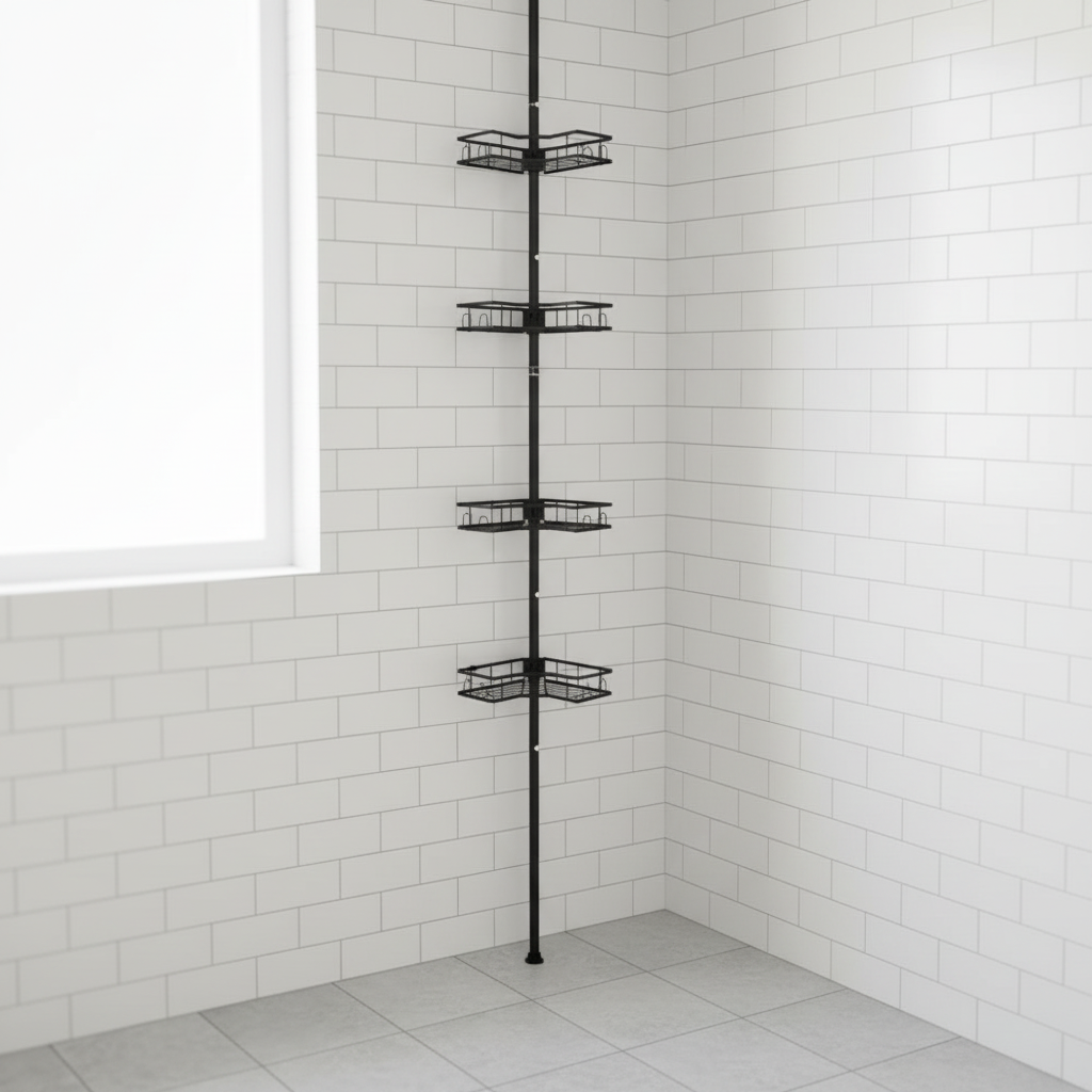 4-Tier Telescopic Corner Bathroom Shower Caddy Organizer 109-290cm Adjustable No-Drill Matte Black Home & Garden Uncategorized