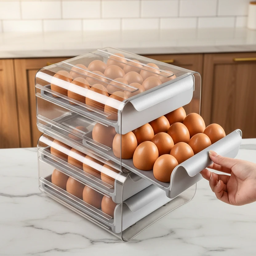 3 Tier Acrylic Egg Holder Storage Organizer for 32 Eggs Kitchen & Dining Food Storage Containers