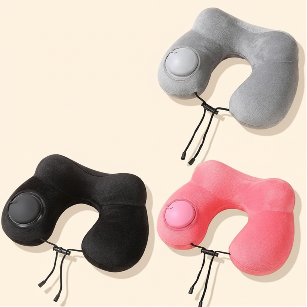 Air Inflatable Travel Neck Pillow with Massage Button and Dust Bag Travel & Luggage Travel Pillows