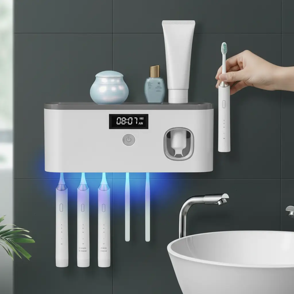 UV Sterilizer Wall Mounted Toothbrush Holder Toothpaste Dispenser Solar USB 21.7x5.3x9.3cm Home & Garden Toothbrush Holders