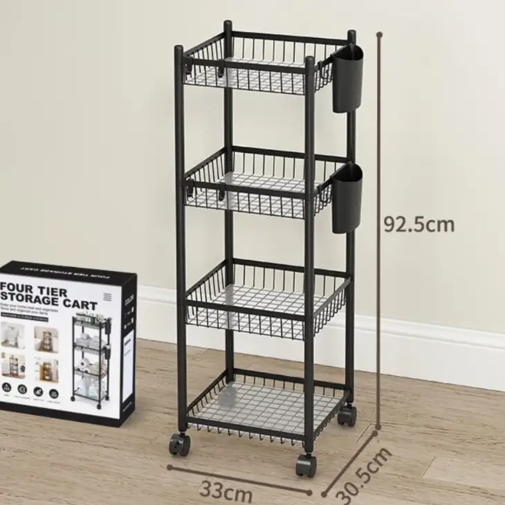Storage Cart - 4-Tier Rolling Wire Rack with Side Caddy Home & Garden Carts