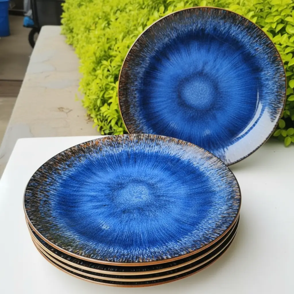Dinner Plate - 10.5 inch Cat Eye Blue Reactive Glaze Ceramic Stoneware Kitchen & Dining Plates