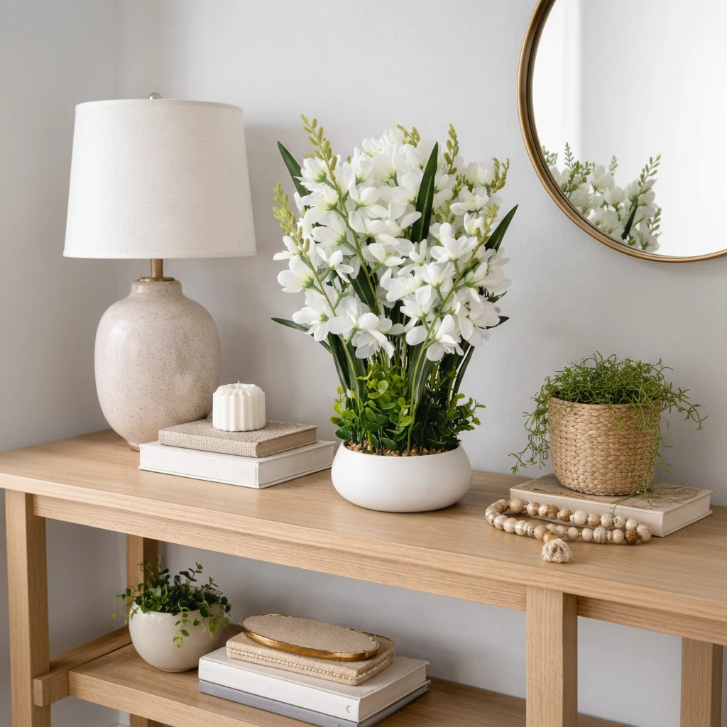 Artificial Gladiolus Flowers in White Ceramic Pot Tabletop Arrangement Home & Garden Artificial Flowering Plants