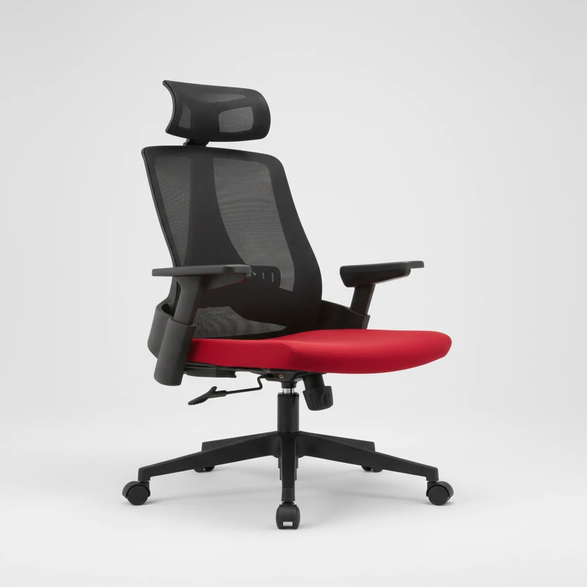 Office Chair - Premium Ergonomic with Headrest & Red Seat Furniture Office Chairs
