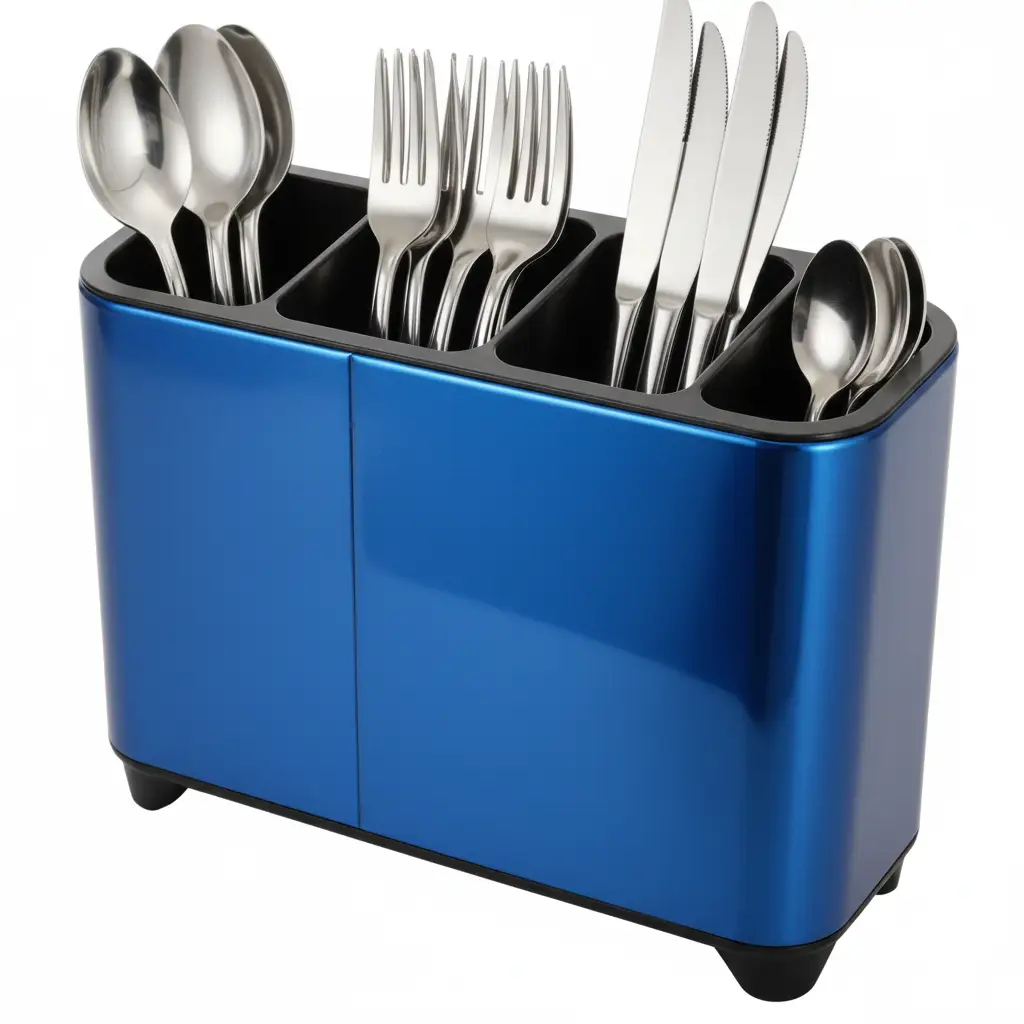 Cutlery Holder - Stainless Steel 4-Slot Rectangular Organiser Kitchen & Dining Utensil & Flatware Trays