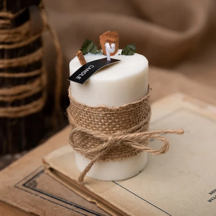 Pastoral Aromatherapy Soy Wax Candle Burlap Wrap Dried Botanicals Mango Peach Lemon Plum Blossom Home & Garden Candles