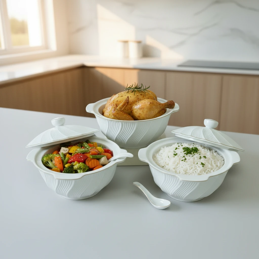 3-Piece Ceramic Serving Bowls Set with Lids and Spoons Kitchen & Dining Serveware