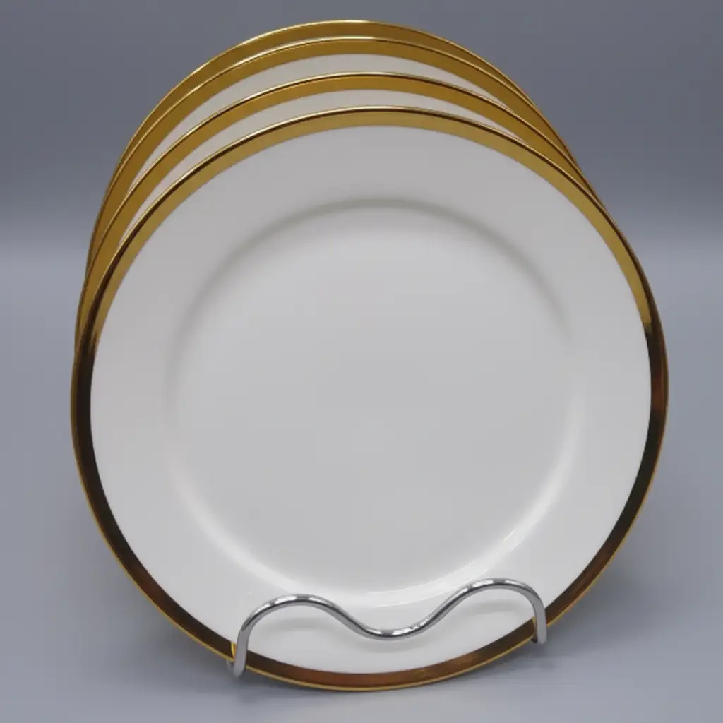 Dinner Plate Set - 6-Piece White Ceramic Gold Rim 10.5 inch Charger Plates Kitchen & Dining Plates