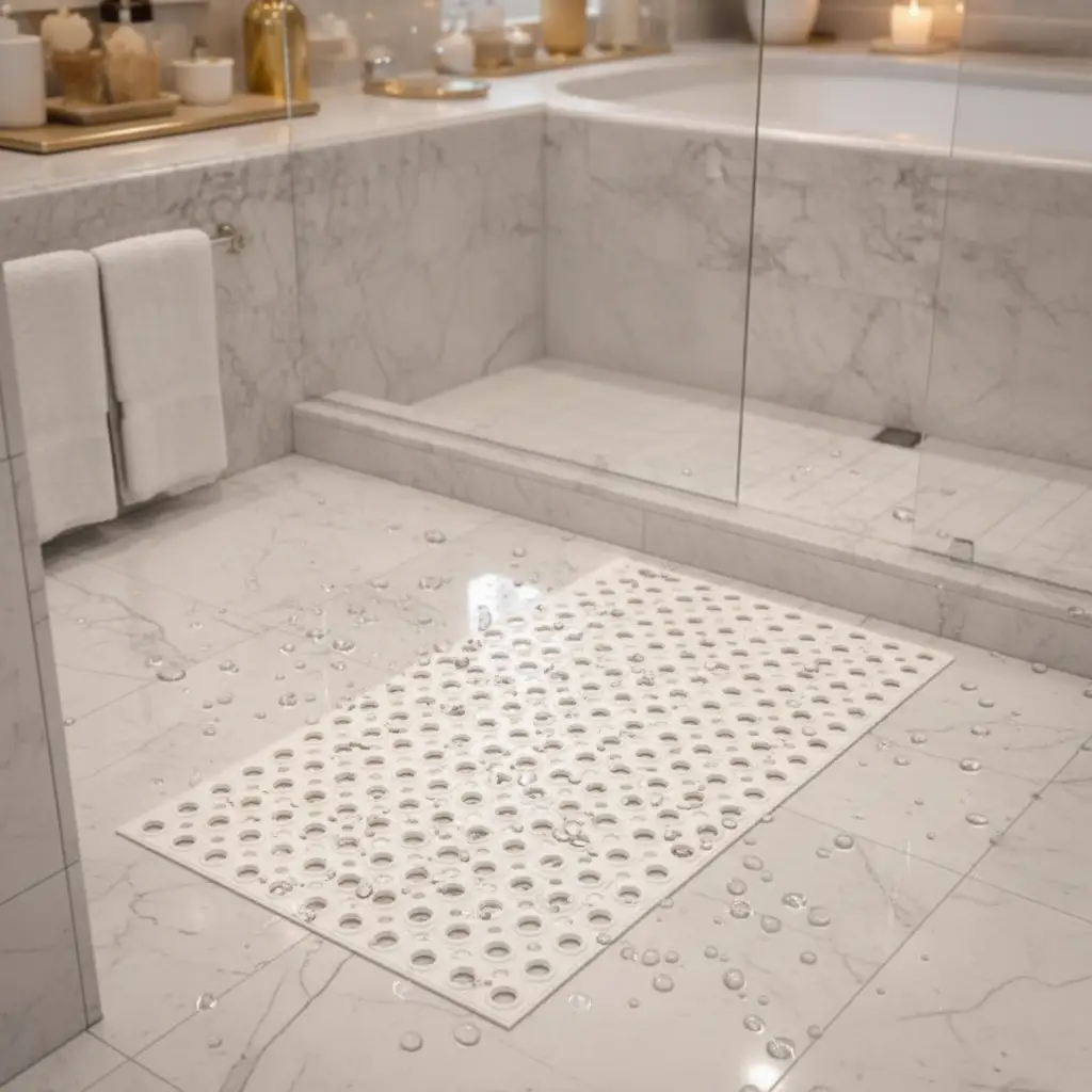 Bath Mat - Anti-Slip Hollow Grid PVC Black White Grey Home & Garden Bath Mats & Rugs