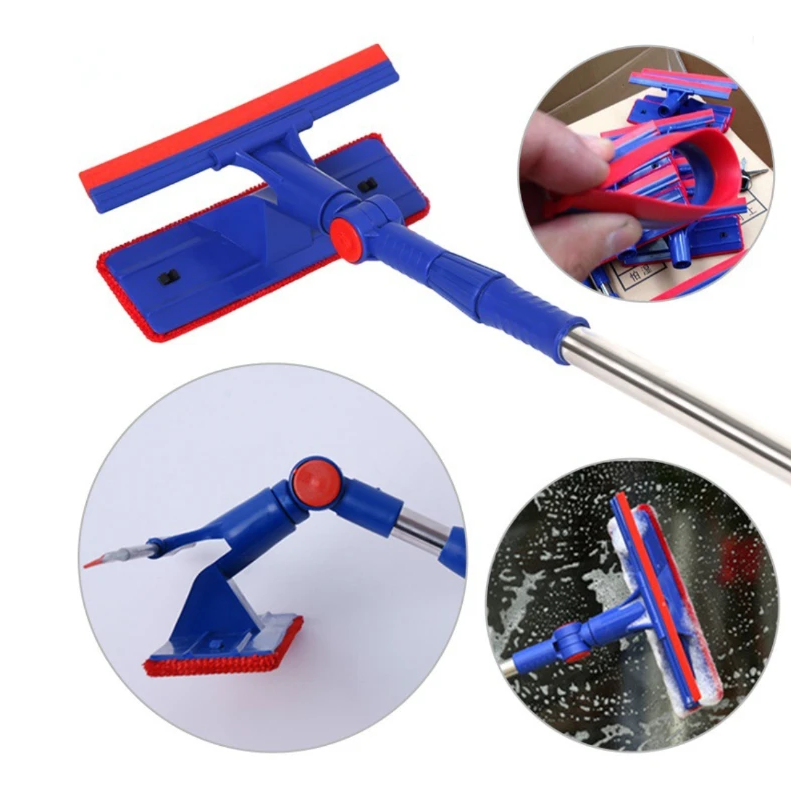 2-in-1 Telescopic Window Cleaner with 360° Rotating Head Microfibre Scrubber and Squeegee Home & Garden Squeegees