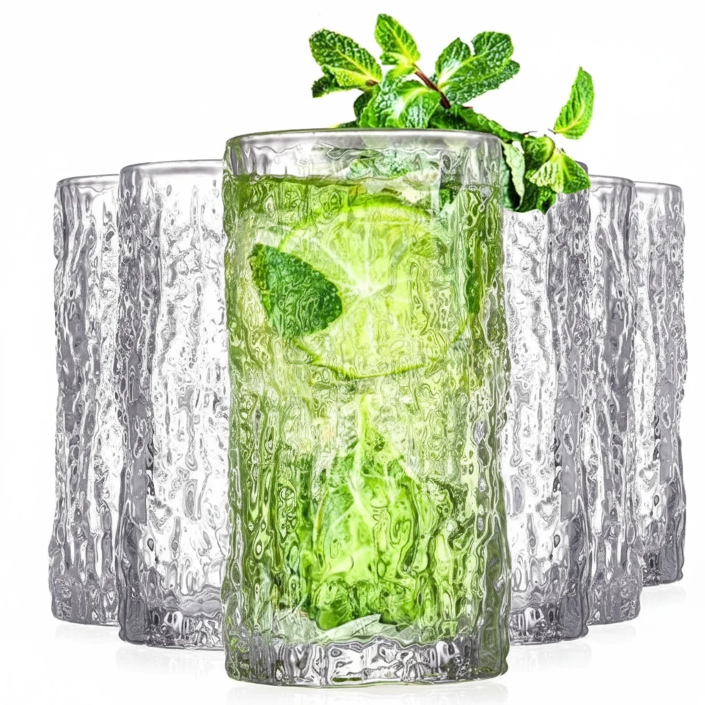 Six Piece Ice Texture Crystal Glass Set 350ml Drinking Glasses Kitchen & Dining Tumblers