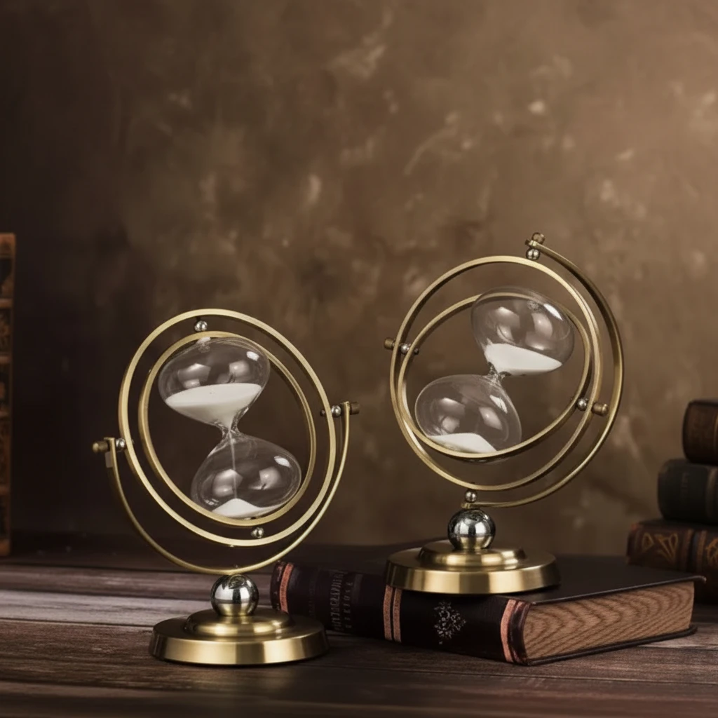 Rotating Gold Gyroscope Hourglass Ornament Desk Decor Statement Piece Home & Garden Hourglasses